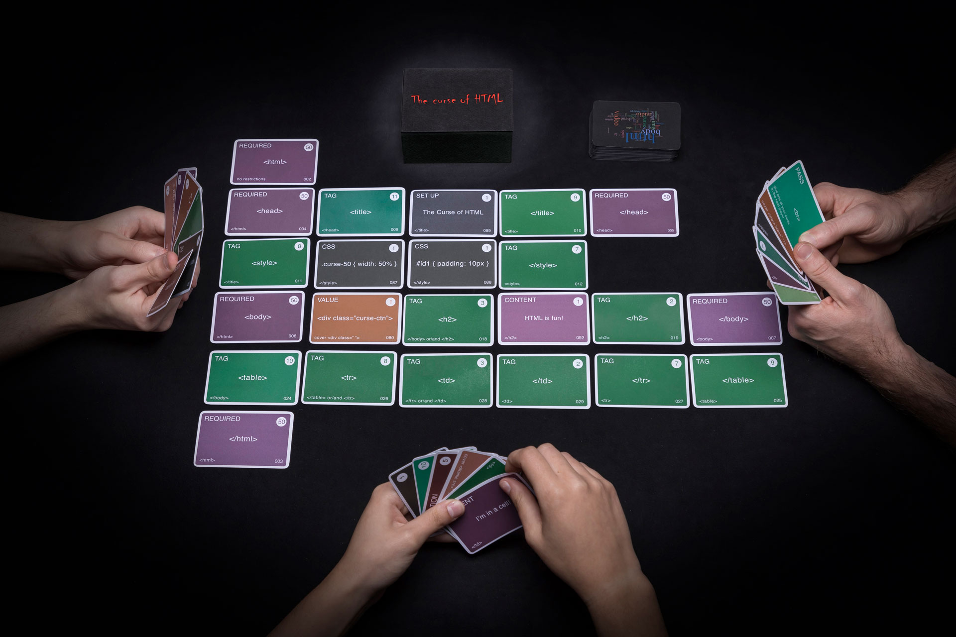 In this image we can see the God of Code exibing the all three packs of playing cards.